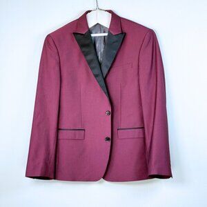 Ryan Seacrest Distinction Slim Fit Burgundy Suit Tuxedo Jacket Size 38 S Formal